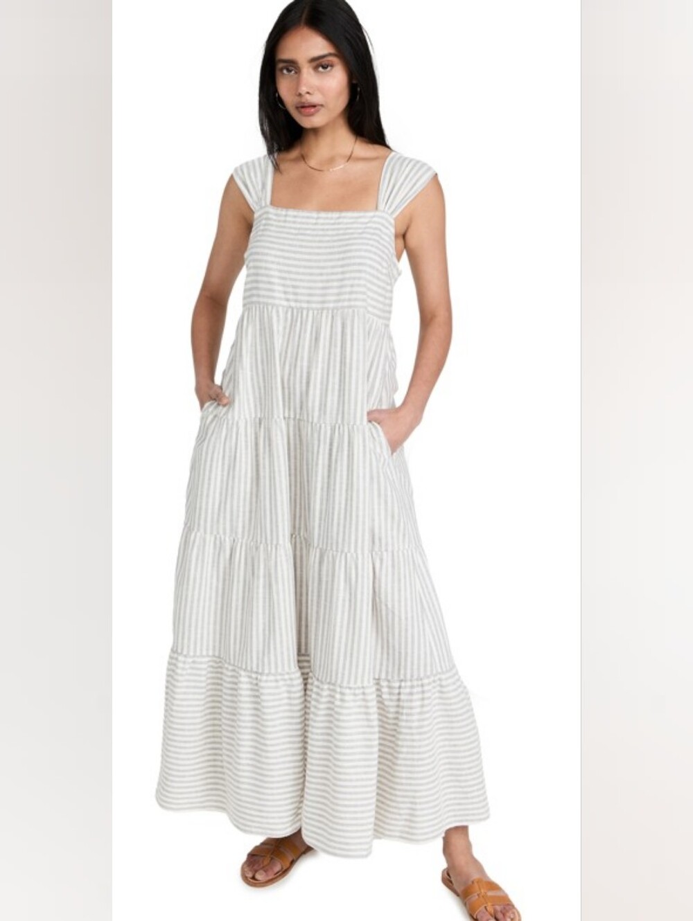 Madewell Striped Tiered Hemp Cotton Maxi Dress Pockets S - Picture 7 of 10